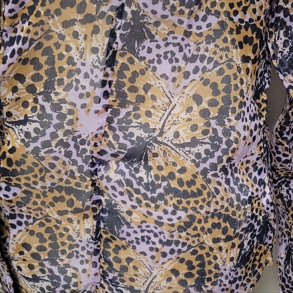 Vintage Cumberland Outfitters Leopard Butterfly Print Button Up Chiffon Blouse M - Picture 7 of 14